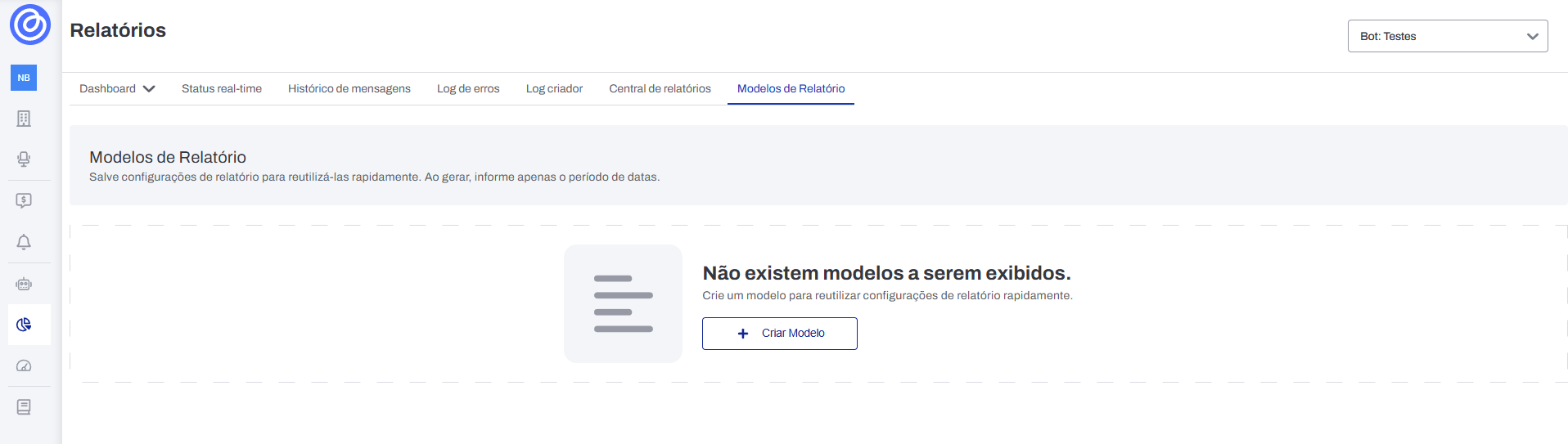 Tela principal de Modelos de Relatório