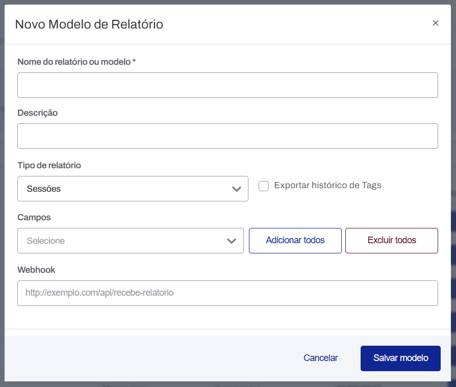 Formulário de criação de modelo