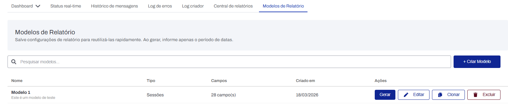 Lista de modelos com ações