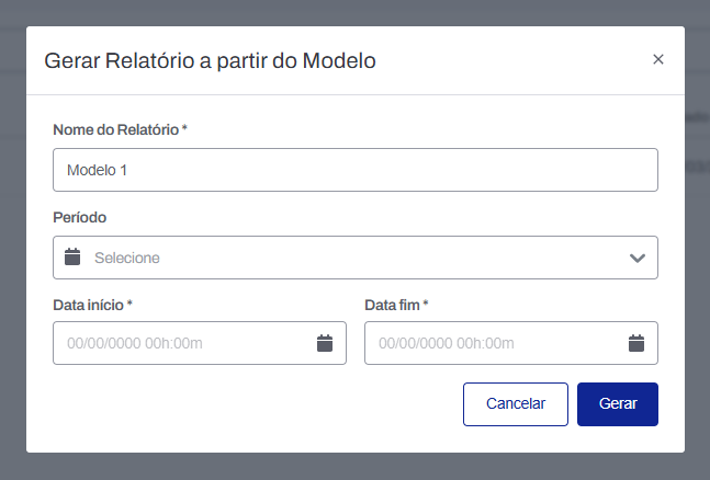 Modal de geração de relatório